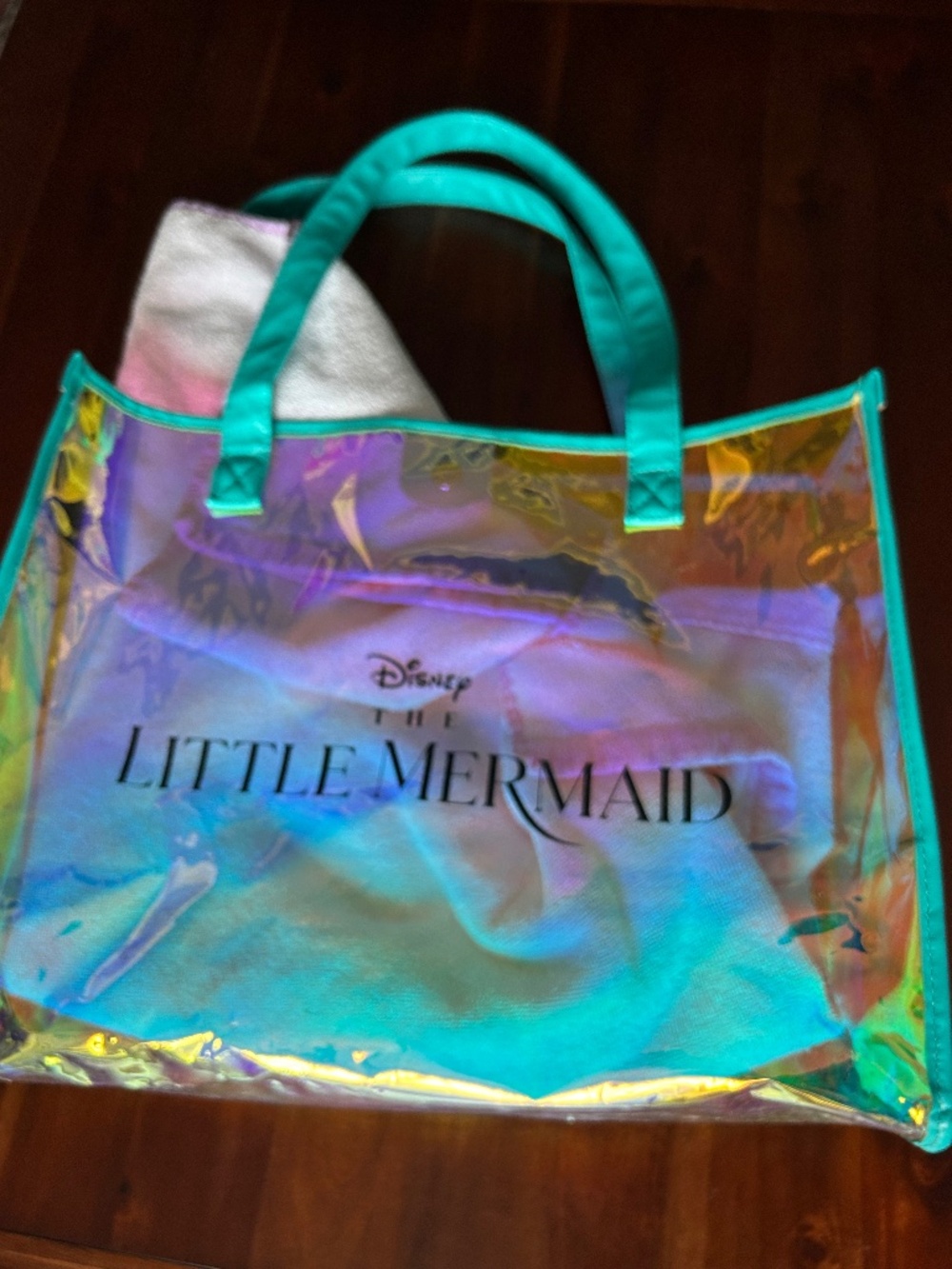 Disney The Little Mermaid Iridescent Clear Tote Bag Holographic Beach Pool Jelly